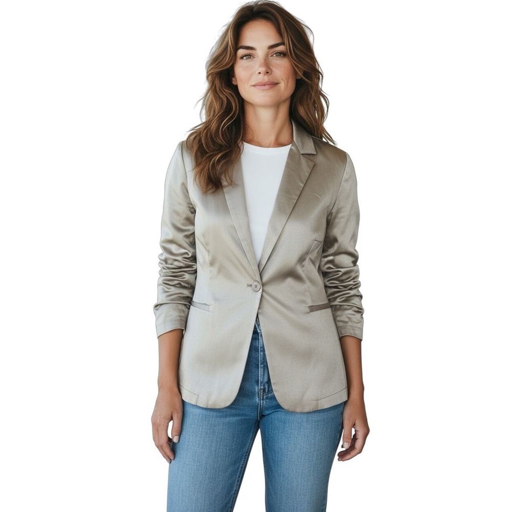 Amanda Uprichard 100% Silk Blazer Jacket‎ Women's Small Beige Champagne USA
